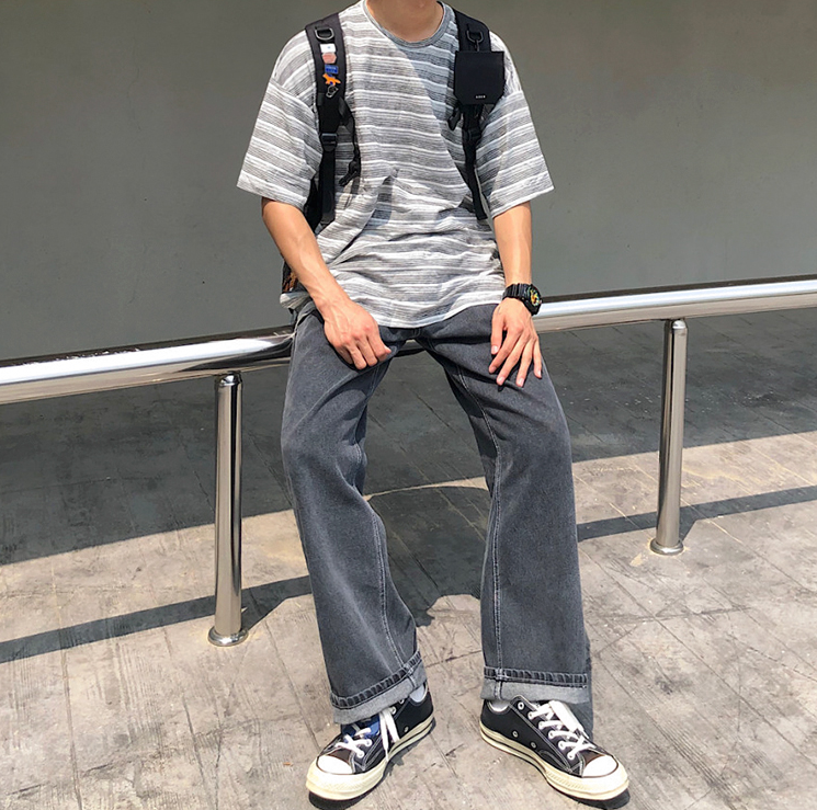 RT No. 4427 GRAY STRAIGHT WIDE JEANS