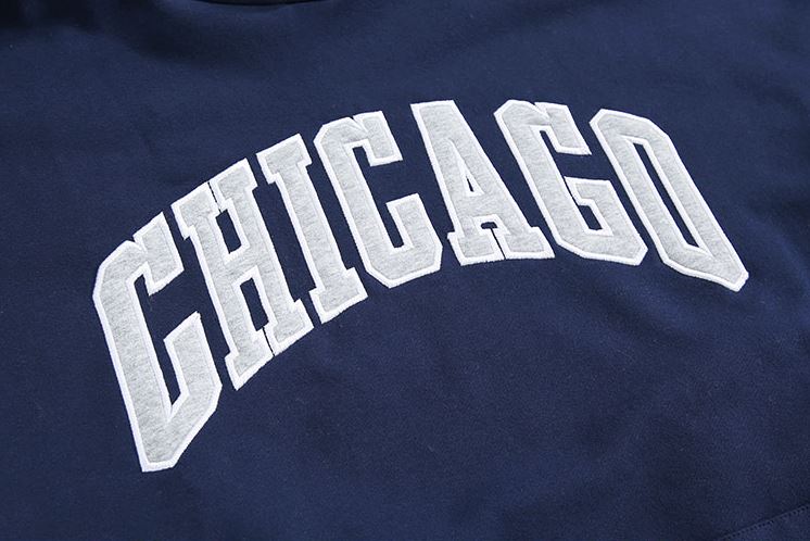 RT No. 5421 DARK BLUE CHICAGO LETTERED HOODIE