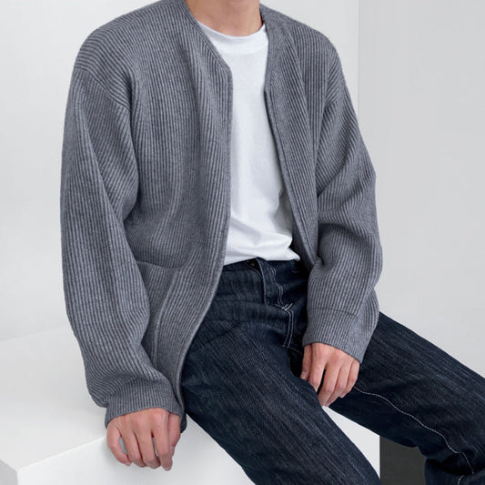 RT No. 3296 COLLARLESS ZIP-UP SWEATER
