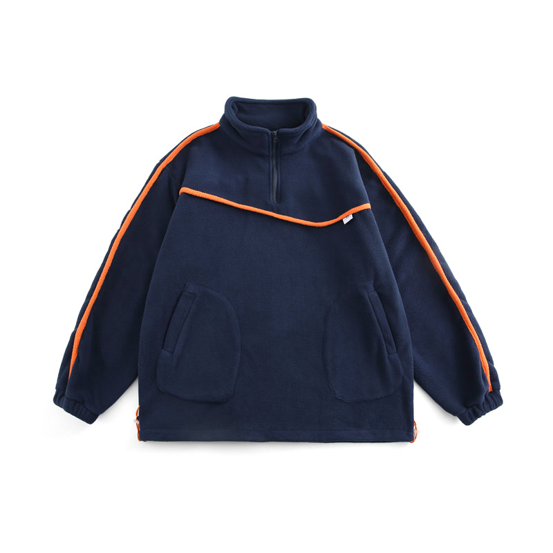 RT No. 5255 FLEECE ORANGE STRIPE QUARTER ZIP SWEATER