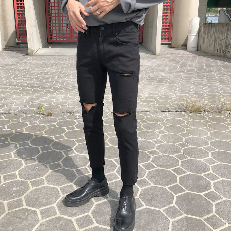 RT No. 4456 BLACK RIPPED SLIM DENIM JEANS