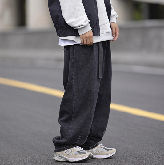 RT No. 5453 STITCHED DARK GRAY BAGGY WIDE CASUAL PANTS